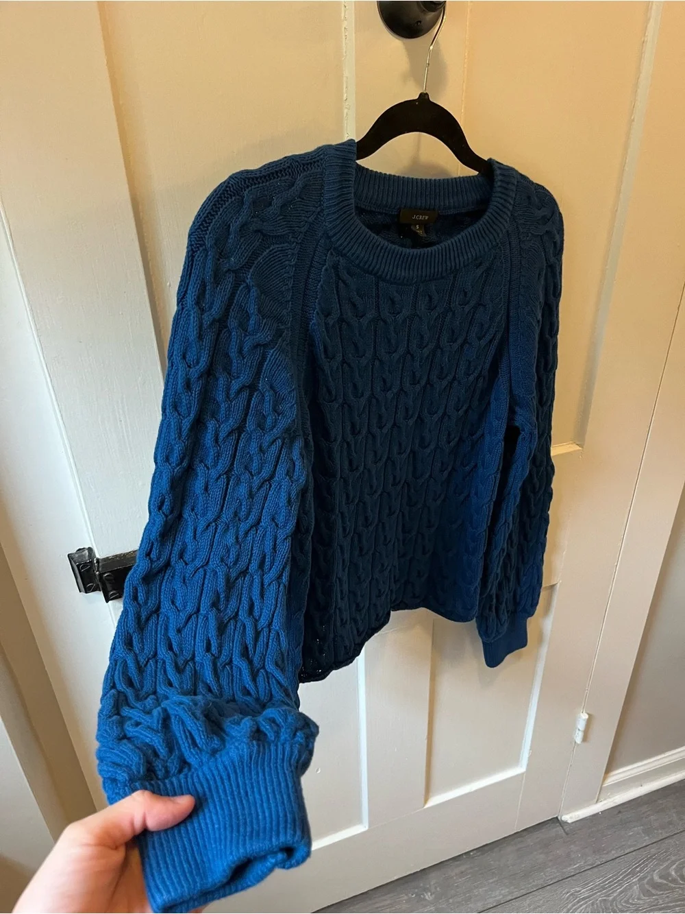 J. Crew Cable Knit Royal Blue Slight Crop Sweater Size Small - Picture 3 of 8